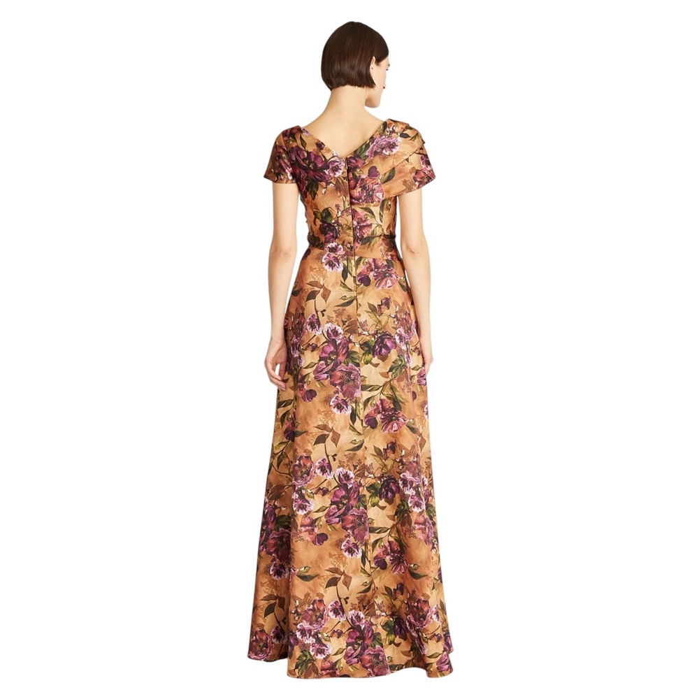 NWOT THEIA Nina Twist Drape A Line Gown in Gilded Poppies - Picture 4 of 14